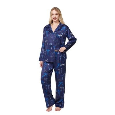  Seattle Seahawks Concepts Sport Women's Poppy Satin Long Sleeve Top and Pants Sleep Set - College Navy