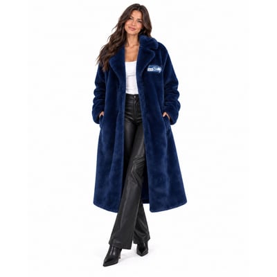 Seattle Seahawks FABGATING by Cuce Women's Longline Crystal Faux Fur Jacket - College Navy
