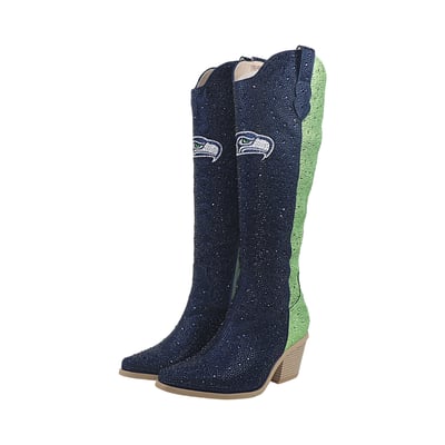  Seattle Seahawks FABGATING by Cuce Women's Two-Tone Crystal Cowboy Boot - College Navy