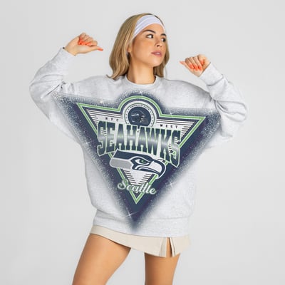 Seattle Seahawks Gameday Couture Women's Chasing Victory Rhinestone Spray Oversized Fleece Sweatshirt - Heather Gray