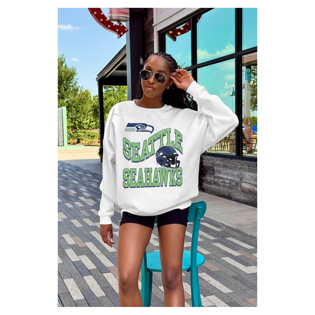  Seattle Seahawks Gameday Couture Women's Oversized Hard Earned Premium Fleece Pullover Sweatshirt - White