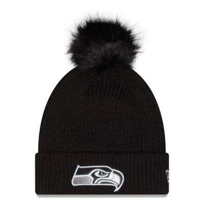 Seattle Seahawks New Era Women's 2026 Salute To Service Cuffed Knit Hat with Pom - Black