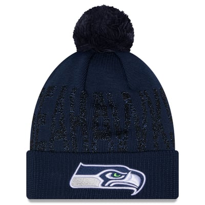 Seattle Seahawks New Era Women's Shimmer Cuffed Knit Hat with Pom - College Navy