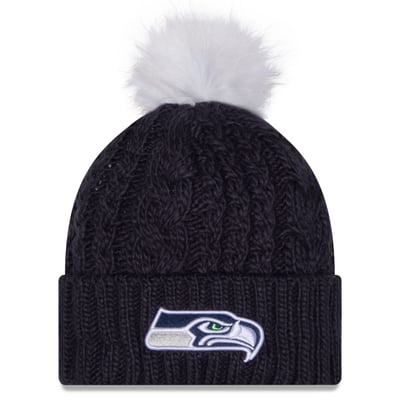 Seattle Seahawks New Era Women's Single Knit Hat with Pom - College Navy
