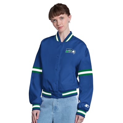  Seattle Seahawks Starter Women's Satin Varsity Full-Snap Jacket - Royal
