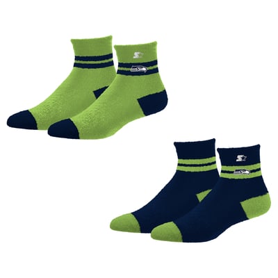 Seattle Seahawks Starter Women's Cozy Cuff Stripes Quarter-Length Plush Socks