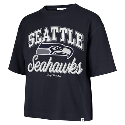 Seattle Seahawks Stoney Clover Lane x '47 Women's Script City Boxy Cropped T-Shirt - College Navy