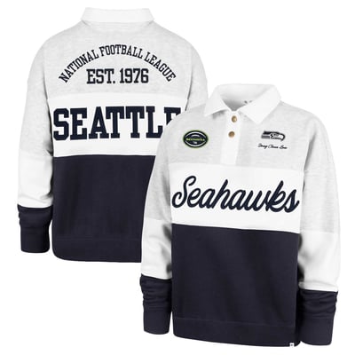 Seattle Seahawks Stoney Clover Lane x '47 Women's Cursive Paneled Rugby Fleece Shirt - Gray/College Navy
