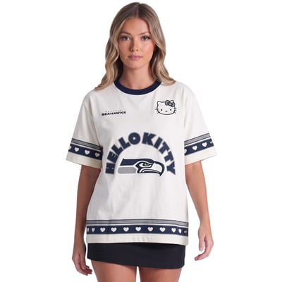 Seattle Seahawks The Wild Collective x Hello Kitty Women's Oversized T-Shirt - Cream