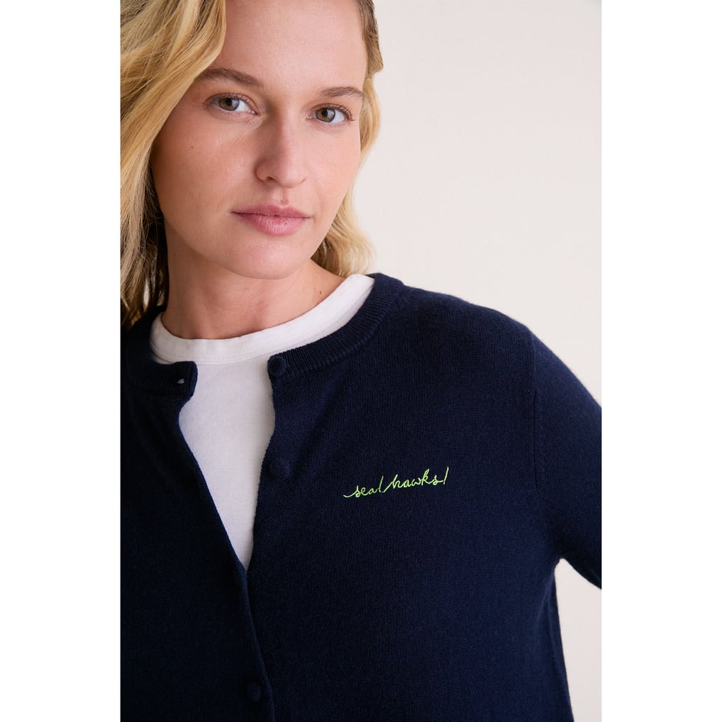 Women's Tuckernuck College Navy Seattle Seahawks Full-Button Cashmere ...