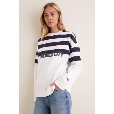 Seattle Seahawks Tuckernuck Women's Stripe Sweatshirt - White/College Navy
