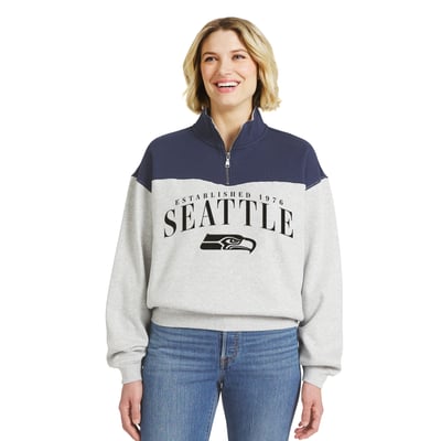  Seattle Seahawks WEAR by Erin Andrews Women's Colorblock Half-Zip Pullover - Heather Gray