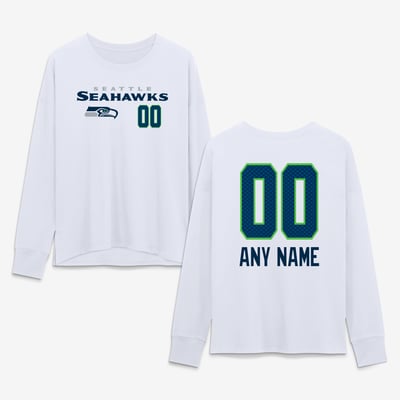 Seattle Seahawks Women's Touchdown Wordmark Personalized Name & Number Long Sleeve T-Shirt - White