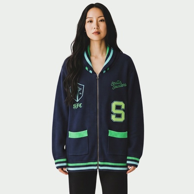 Seattle Sounders FC The Wild Collective Unisex Jacquard Full-Zip Sweater - Navy