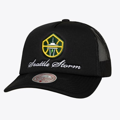 Seattle Storm Mitchell & Ness Unisex Script Pro Pinch Adjustable Trucker Hat - Black