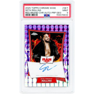 Seth Rollins WWE Autographed 2025 Topps Chrome WWE Red Brand Purple Refractor #RBA-SET #1/10 PSA Authenticated 9 Card