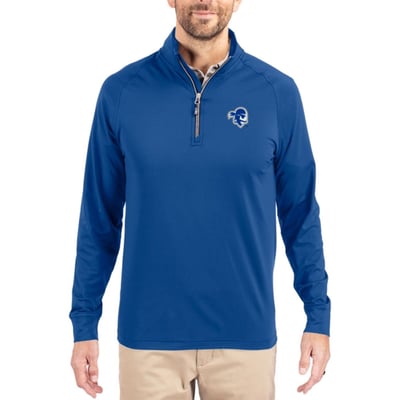  Seton Hall Pirates Cutter & Buck Soft Knit Stretch Raglan Quarter-Zip Pullover - Blue