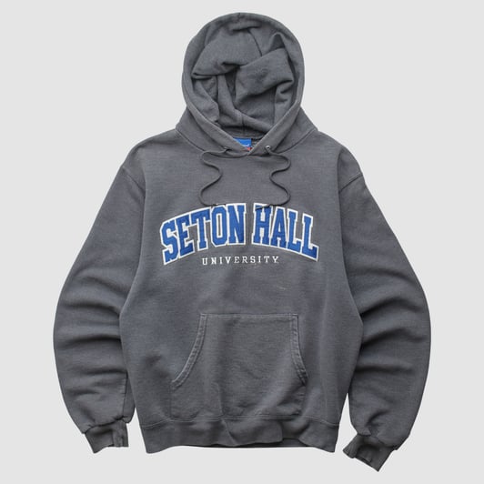 Seton Hall Pirates Champion 2000s Hooded Pullover Sweatshirt - Charcoal - XS by Fanatics Real Vintage
