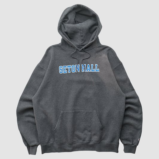 Seton Hall Pirates Champion 2000s Hooded Pullover Sweatshirt - Dark Heather Gray - M by Fanatics Real Vintage