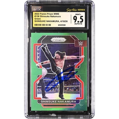 Shinsuke Nakamura WWE Autographed 2022 Panini Prizm Green #138 CGC Fanatics Witnessed Authenticated 9.5/10 Card