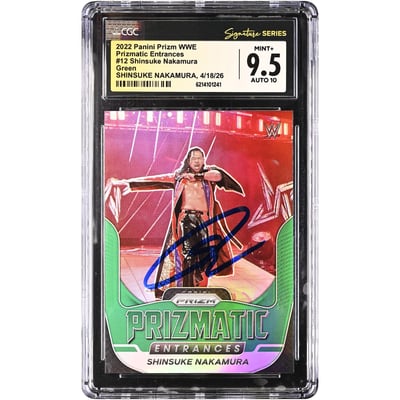 Shinsuke Nakamura WWE Autographed 2022 Panini Prizm Green Prizmatic Entrances #12 CGC Fanatics Witnessed Authenticated 9.5/10 Card