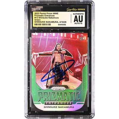 Shinsuke Nakamura WWE Autographed 2022 Panini Prizm Green Prizmatic Entrances #12 CGC Fanatics Witnessed Authenticated AUTO 10 Card