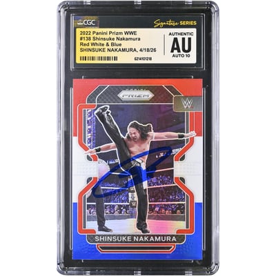 Shinsuke Nakamura WWE Autographed 2022 Panini Prizm Red White & Blue #138 CGC Fanatics Witnessed Authenticated AUTO 10 Card