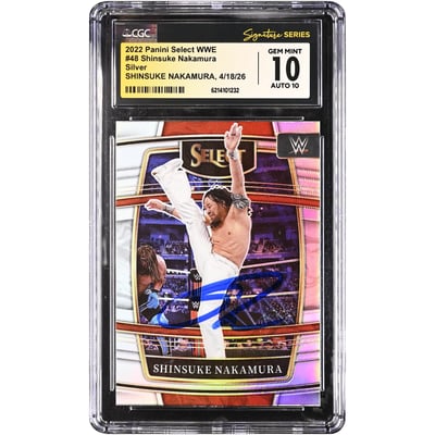 Shinsuke Nakamura WWE Autographed 2022 Panini Select Silver #48 CGC Fanatics Witnessed Authenticated 10/10 Card
