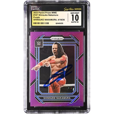 Shinsuke Nakamura WWE Autographed 2023 Panini Prizm Purple #167 #/149 CGC Fanatics Witnessed Authenticated 10/10 Card
