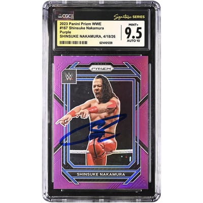Shinsuke Nakamura WWE Autographed 2023 Panini Prizm Purple #167 #/149 CGC Fanatics Witnessed Authenticated 9.5/10 Card
