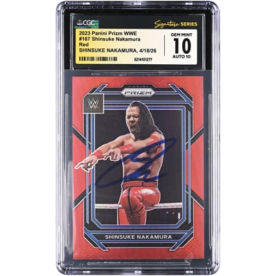 Shinsuke Nakamura WWE Autographed 2023 Panini Prizm Red #167 #/299 CGC Fanatics Witnessed Authenticated 10/10 Card