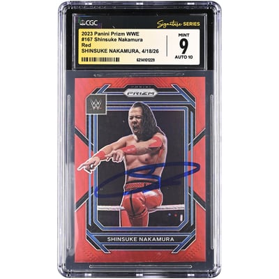 Shinsuke Nakamura WWE Autographed 2023 Panini Prizm Red #167 #/299 CGC Fanatics Witnessed Authenticated 9/10 Card