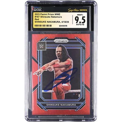 Shinsuke Nakamura WWE Autographed 2023 Panini Prizm Red #167 #/299 CGC Fanatics Witnessed Authenticated 9.5/10 Card