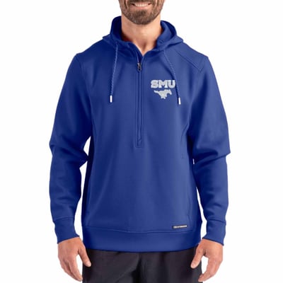  SMU Mustangs Cutter & Buck Roam Recycled Buttery Soft Knit Half-Zip Hoodie - Royal