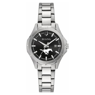 SMU Mustangs Bulova Women's Stainless Steel Sport Classic Watch - Black