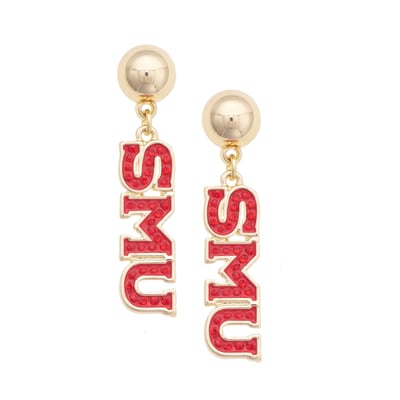 SMU Mustangs CANVAS Style Women's Gold-Plated Pavé Outline Earrings