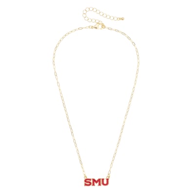 SMU Mustangs CANVAS Style Women's Gold-Plated Pavé Outline Necklace