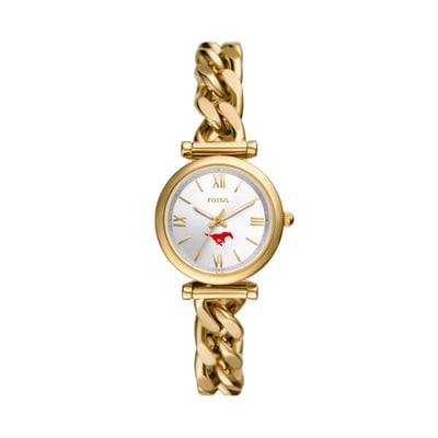 SMU Mustangs Fossil Women's Carlie Gold-Tone Stainless Steel Watch