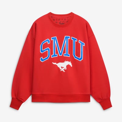 SMU Mustangs Pressbox Women's Oversized Janise Arch Over Logo Fleece Sweatshirt - Red