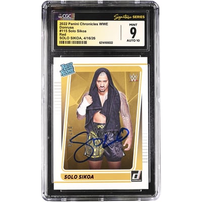 Solo Sikoa WWE Autographed 2022 Panini Chronicles Donruss Red #115 #/199 CGC Fanatics Witnessed Authenticated 9/10 Rookie Card