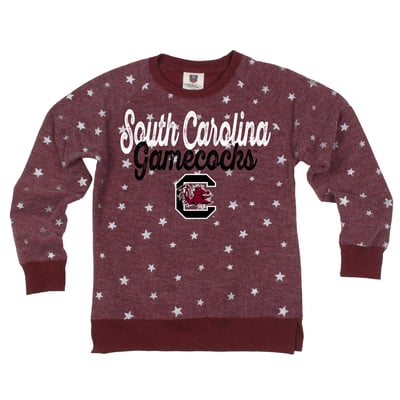 South Carolina Gamecocks Wes & Willy Girls Youth Shimmer Star Reverse Fleece Sweatshirt - Garnet