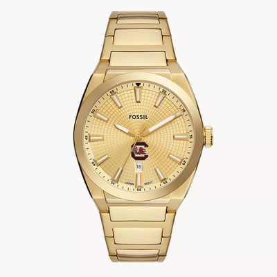  South Carolina Gamecocks Fossil Everett Three-Hand Date  Stainless Steel Watch - Gold