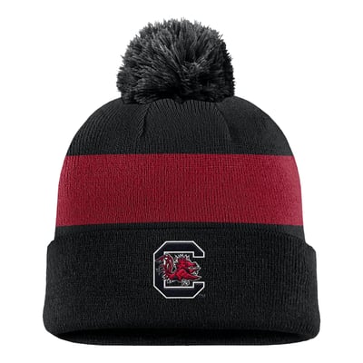 South Carolina Gamecocks Nike Primetime Logo Stripe Knit Hat with Pom - Black