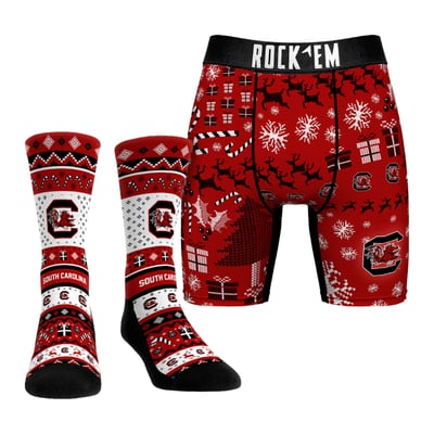  South Carolina Gamecocks Rock Em Holiday Tacky Sweater Underwear and Crew Socks Combo Pack - Red