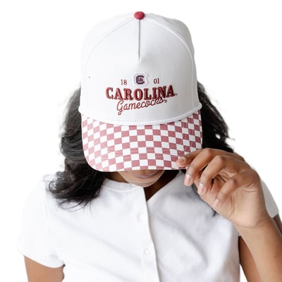South Carolina Gamecocks Gameday Social Women's Albon Check 5-Panel Rope Adjustable Hat - White
