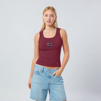  South Carolina Gamecocks Hype and Vice Women's Primary Logo Ribbed Tank Top - Garnet