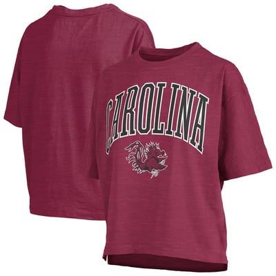 South Carolina Gamecocks Pressbox Women's Oversized Nelson Arch Over Logo Slub T-Shirt - Garnet