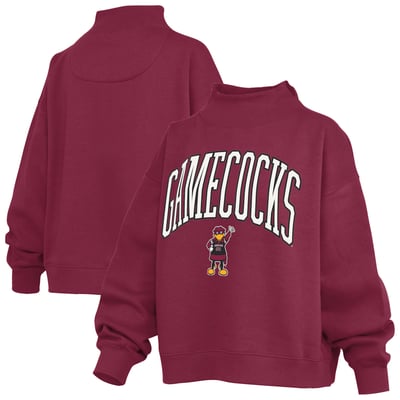  South Carolina Gamecocks Pressbox Women's Oversized Slogan Fleece Mock Neck Sweatshirt - Garnet
