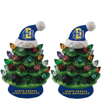 South Dakota State Jackrabbits 2-Pack 4" Ceramic LED Christmas Tree Set