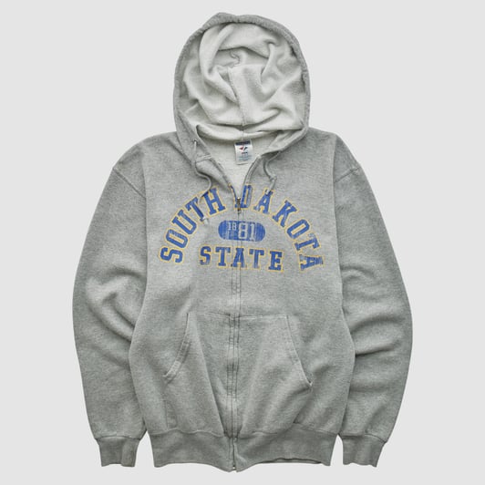South Dakota State Jackrabbits Jerzees 2000s Hooded Full Zip Sweatshirt - Heather Gray - XXS by Fanatics Real Vintage